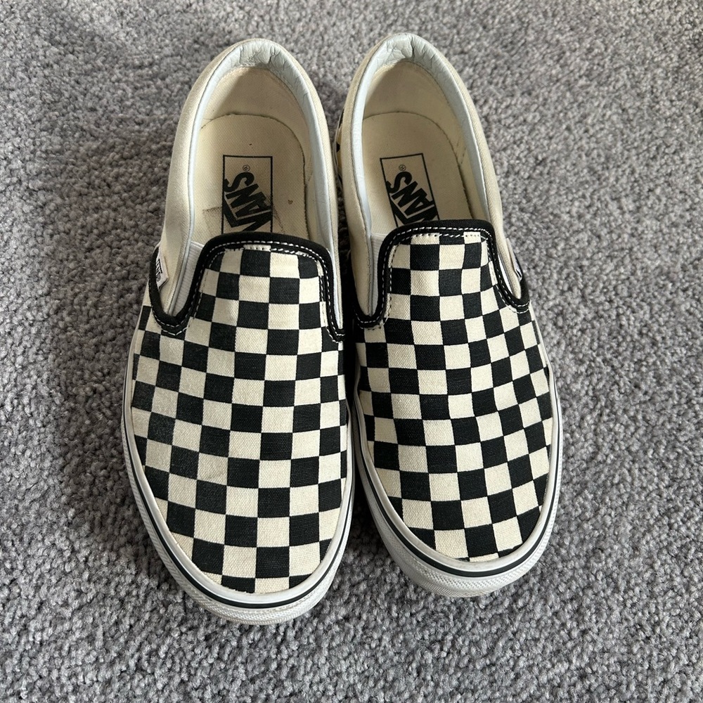 Vans Classic Checkered Slip-On Shoes - Black and White